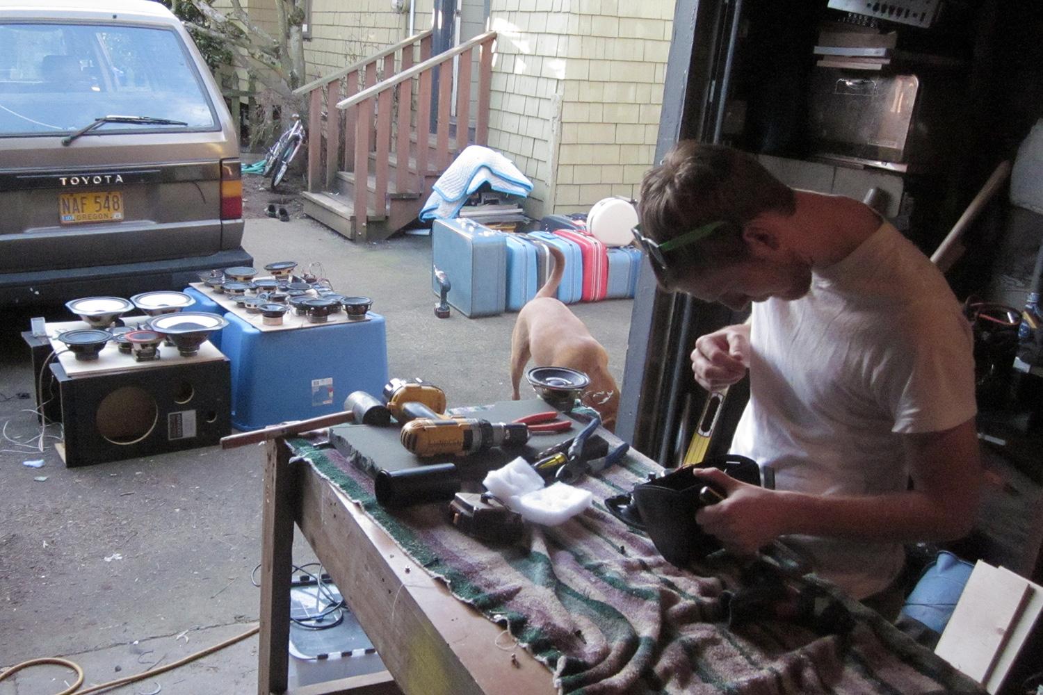 Case of Bass early days garage shop