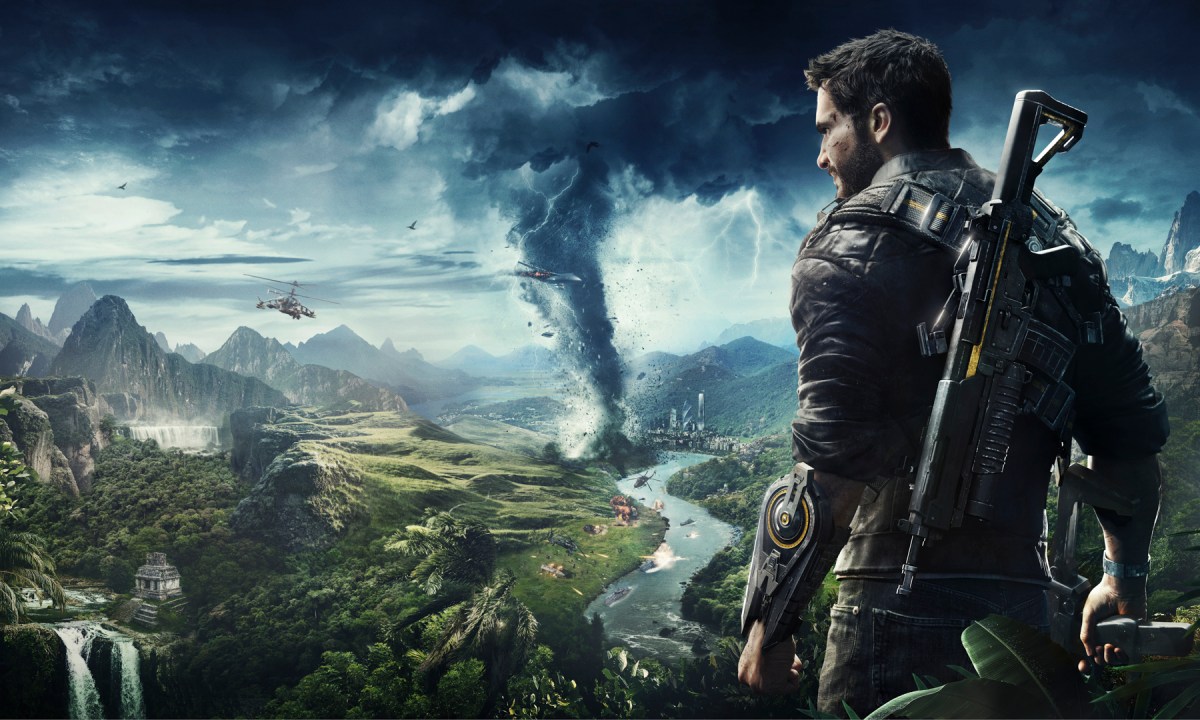 main character on mountain in Just Cause 4.