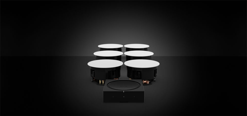 Sonos by Sonance in-ceiling speakers with a Sonos Amp.