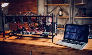 Cryptocurrency mining rig from computer graphic cards.