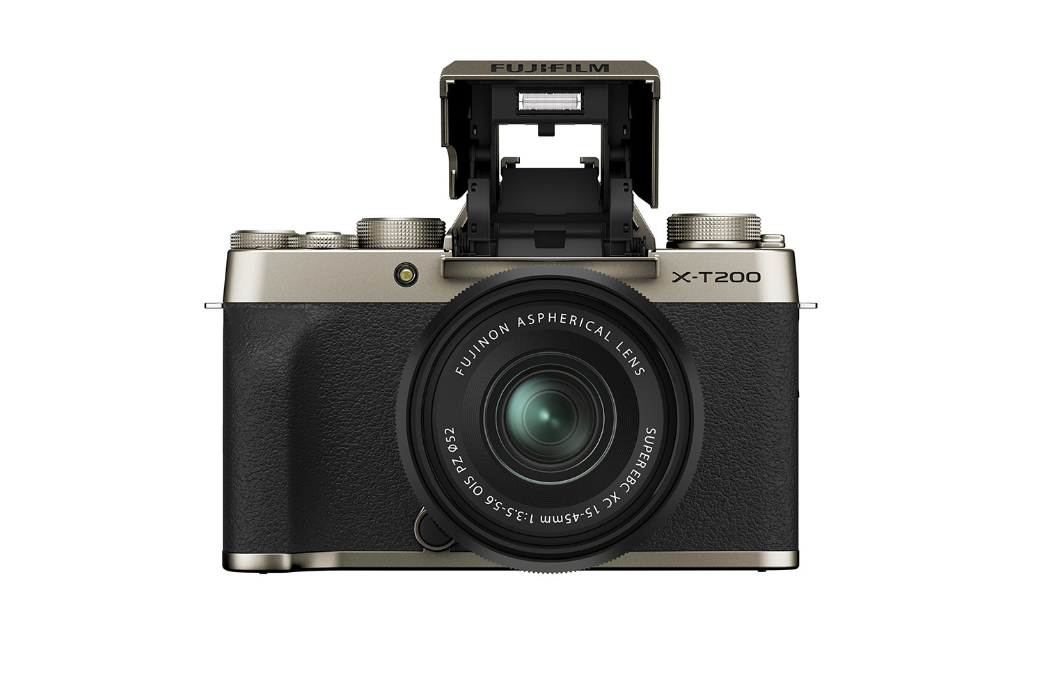 fujifilm x t200 xc 35mm news champagne pop up flash on white