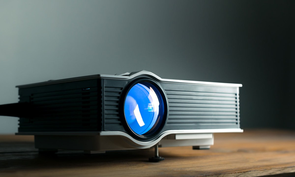 Home projector on a table.