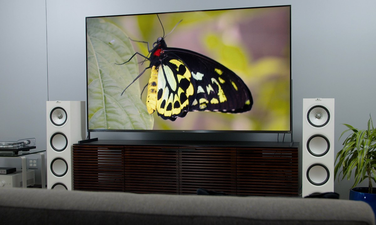 The TCL 85R745 85-inch 4K HDR TV in a living room.
