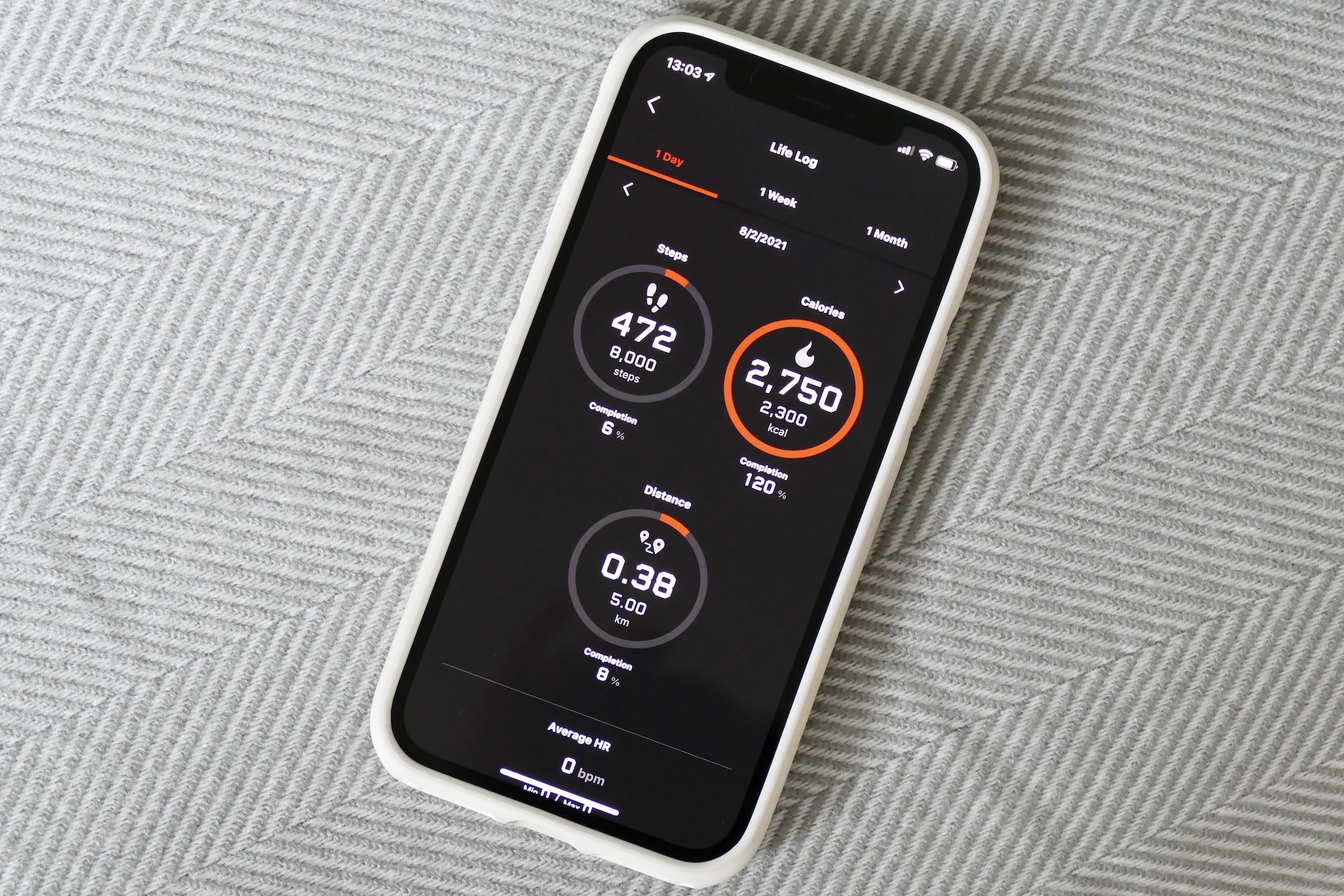 Activity data in the G Shock Move app.