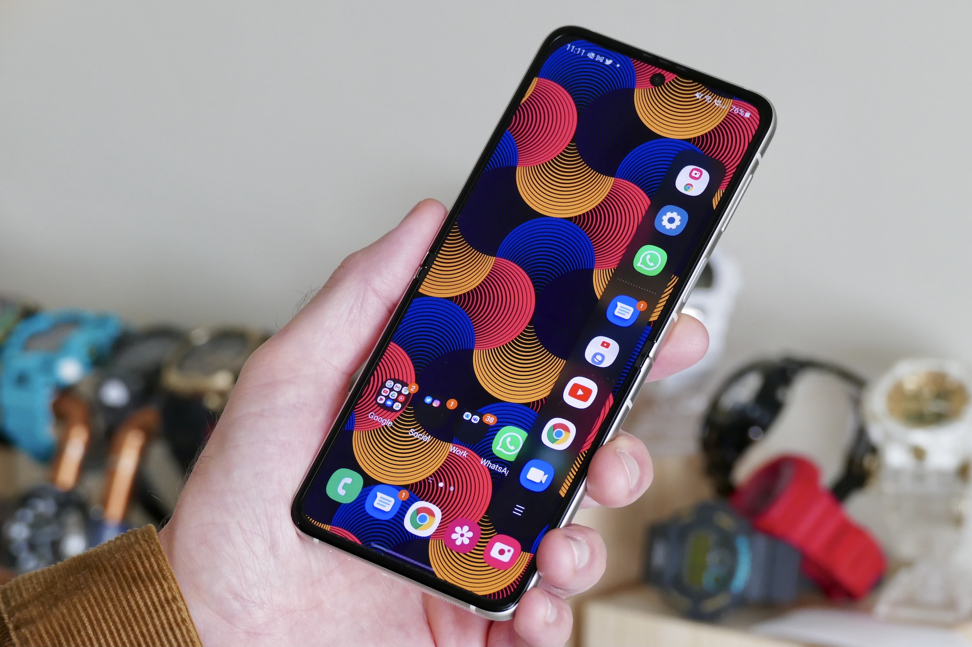 Galaxy Z Flip 3 open in hand.