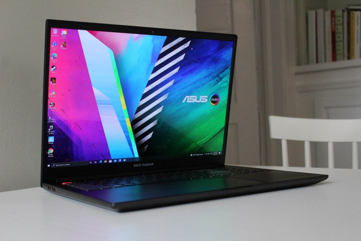 Asus Vivobook Pro 16X OLED sitting on a table top.