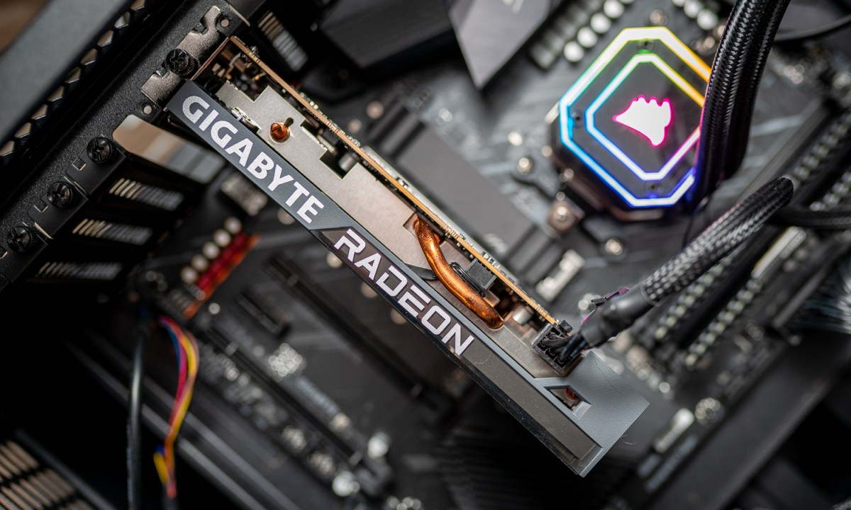 An AMD Radeon RX 6500XT placed on a motherboard.