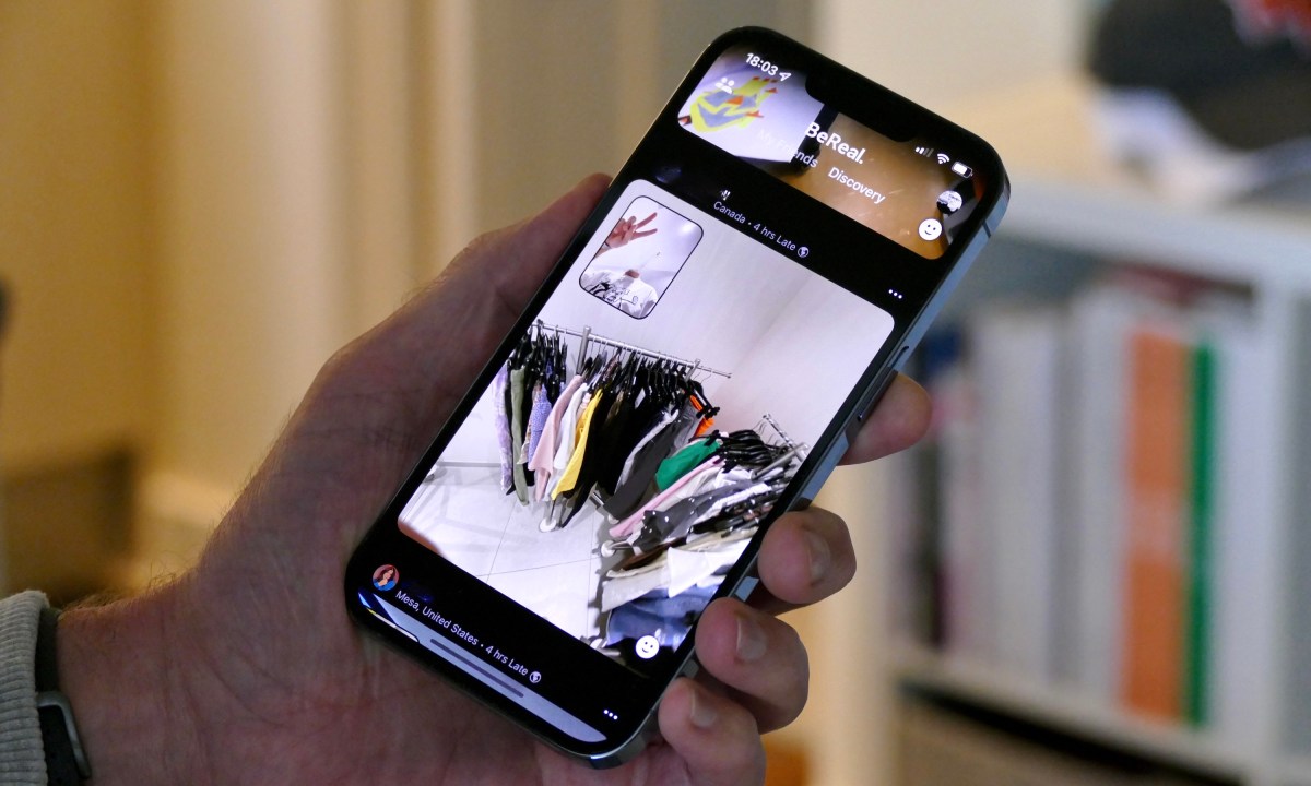 BeReal app showing a photo of some clothes.
