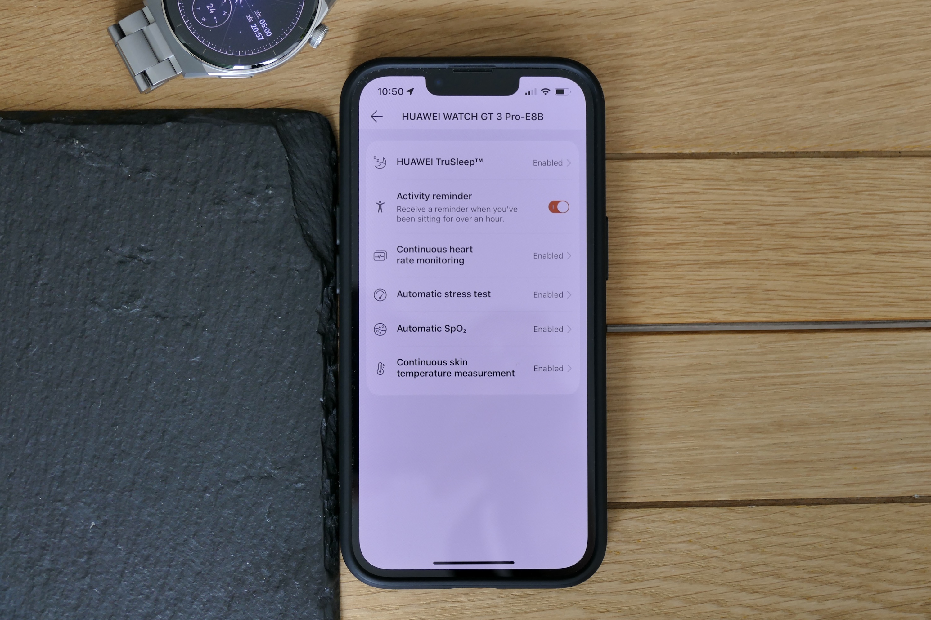 Huawei Health app showing the device settings page.