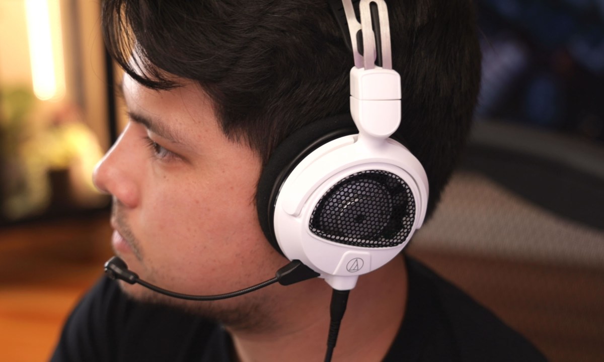 Author wearing Audio-Technica ATH-GDL3 open-back gaming headphones.