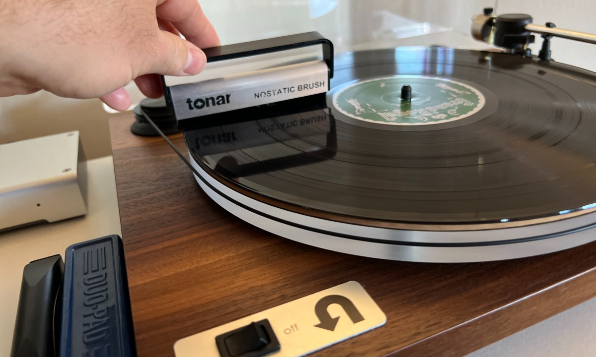 A non-static vinyl brush on a record.