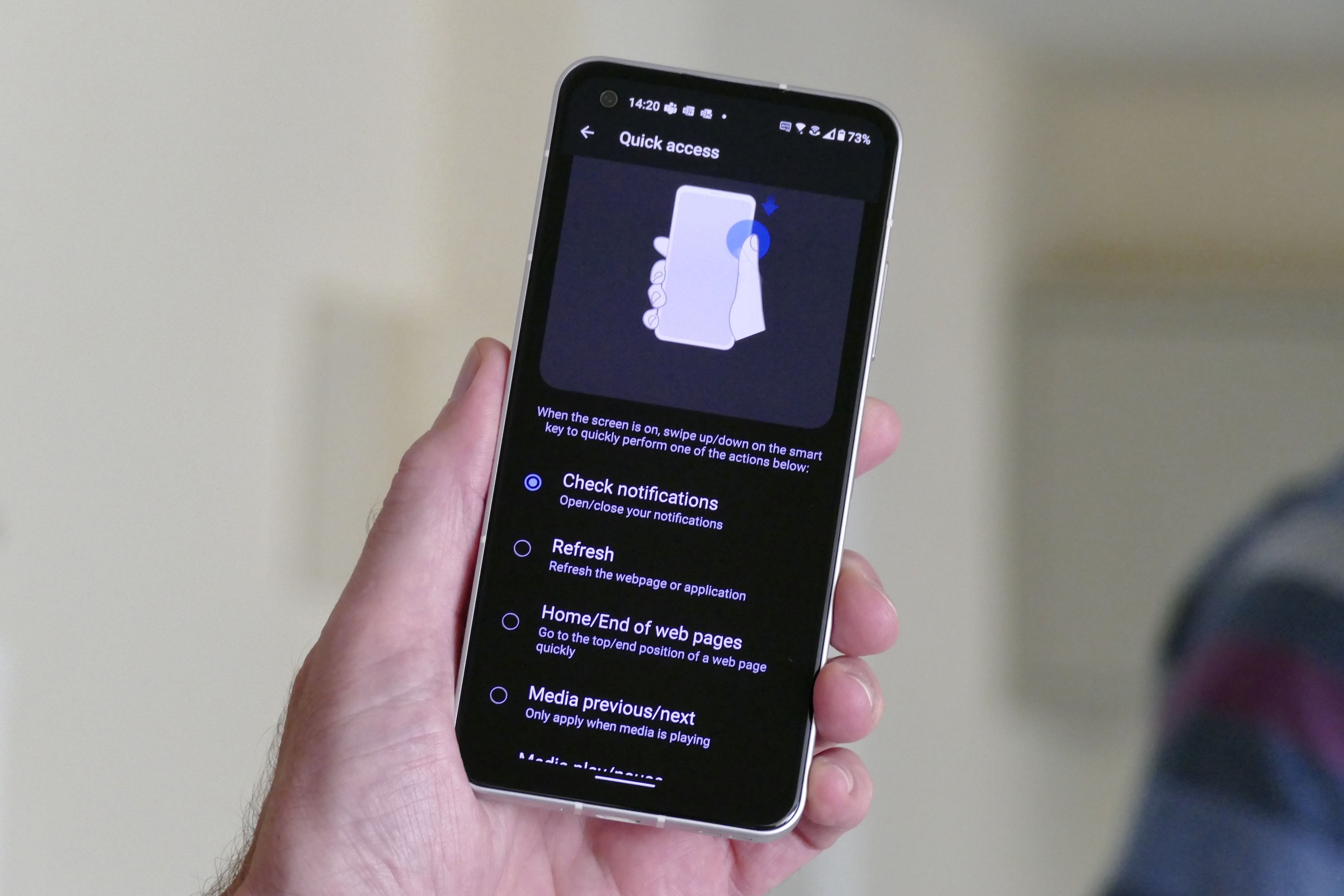 Quick Access feature settings on the Asus Zenfone 9.