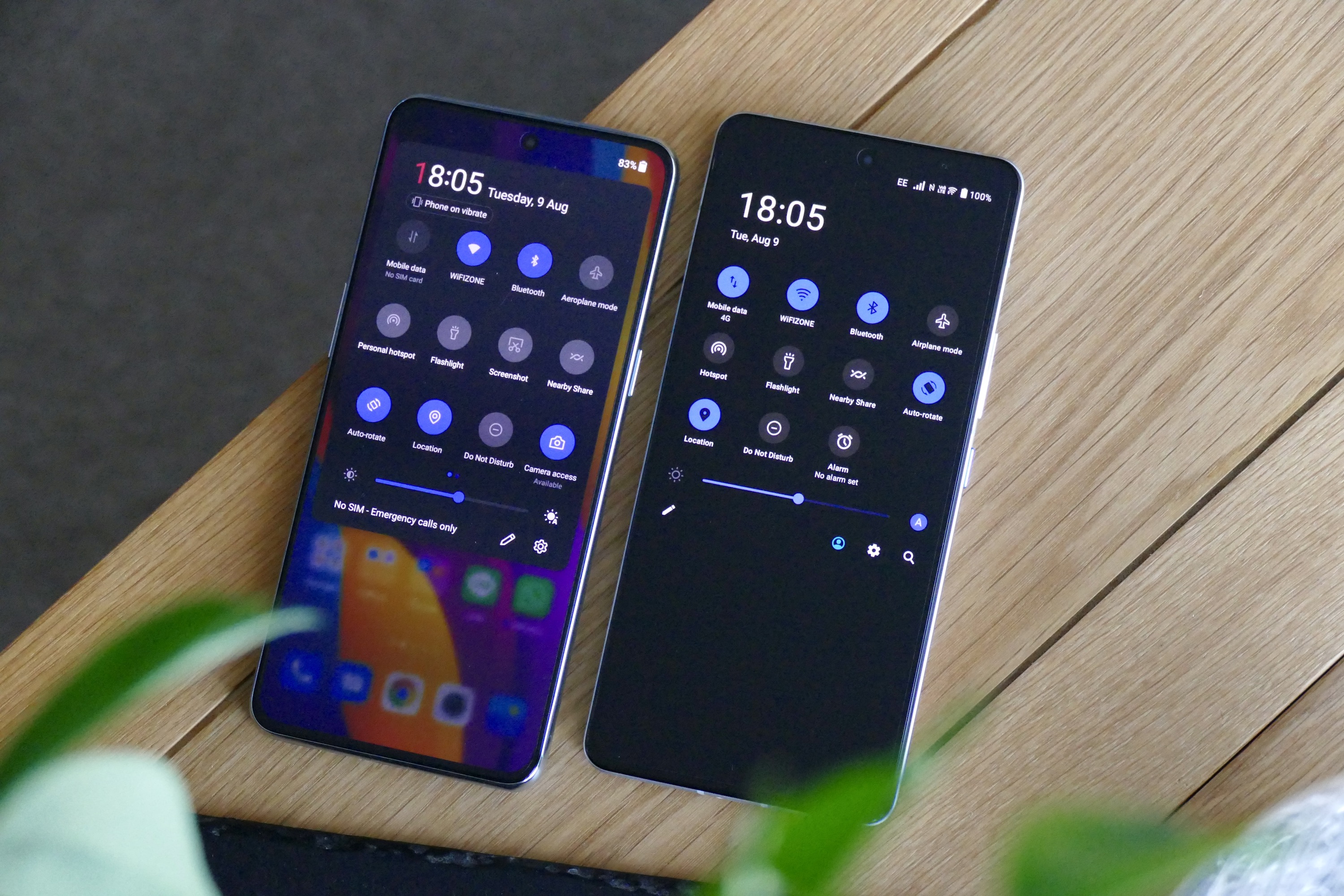 OxygenOS and Funtouch Quick Settings screens.