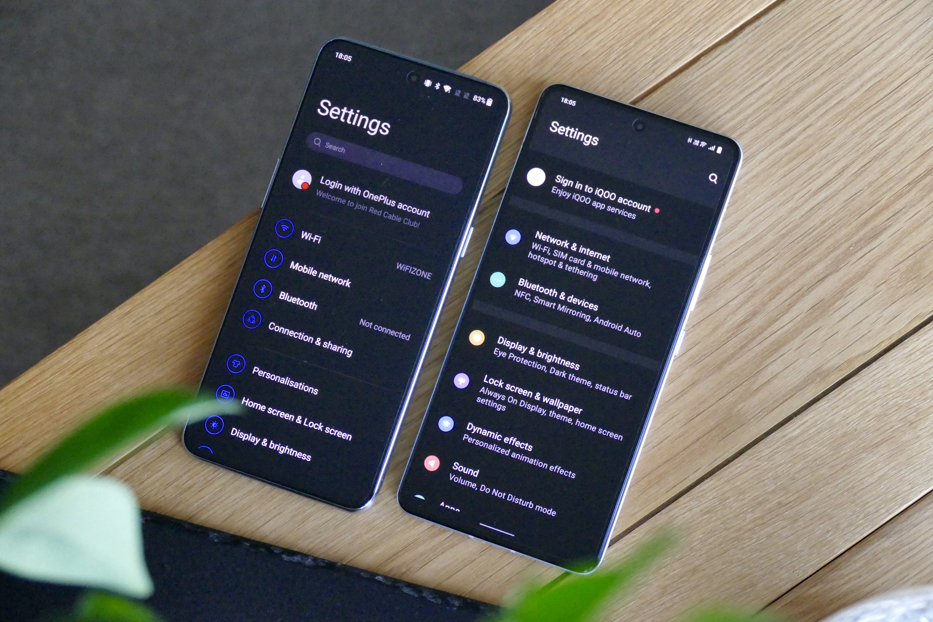 OxygenOS and Funtouch Settings screens.