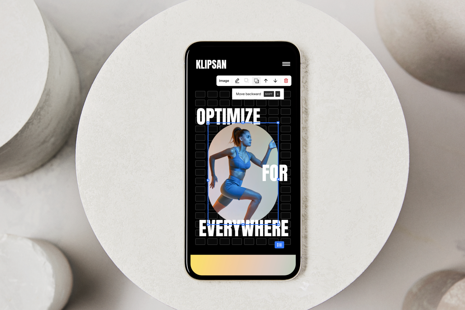 A Squarespace editor on a smartphone.