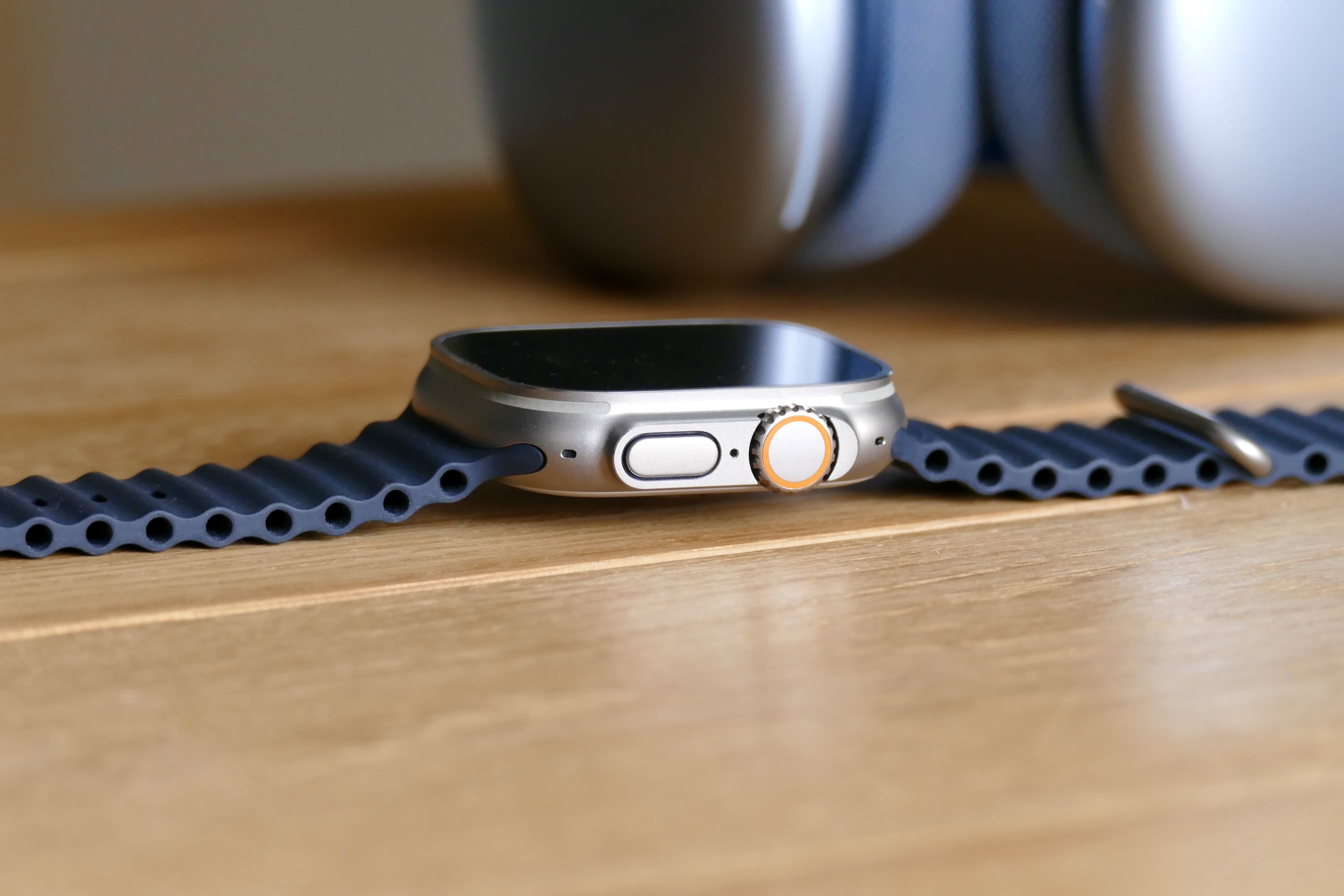 The Apple Watch Ultra's Digital Crown and button.