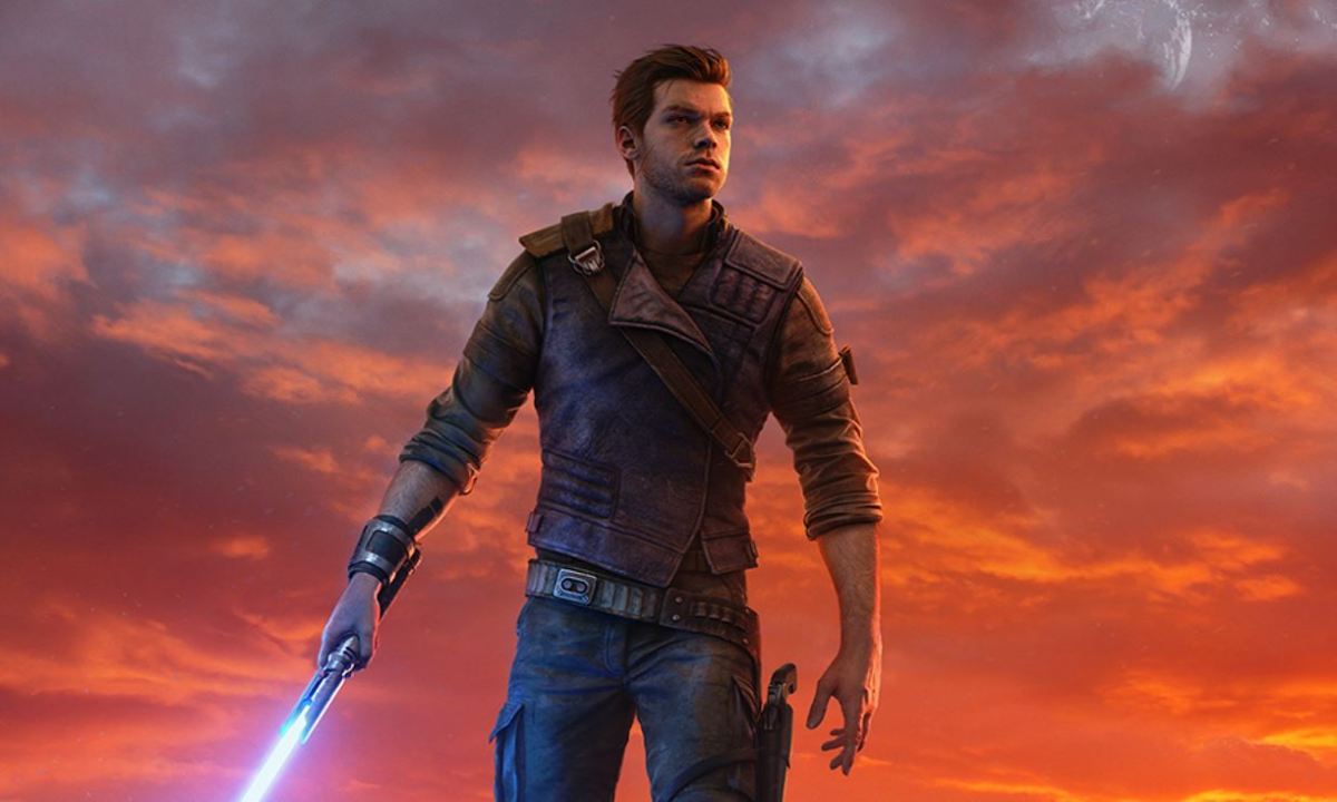 Cal stands beneath the clouds in Star Wars Jedi: Survivor key art.