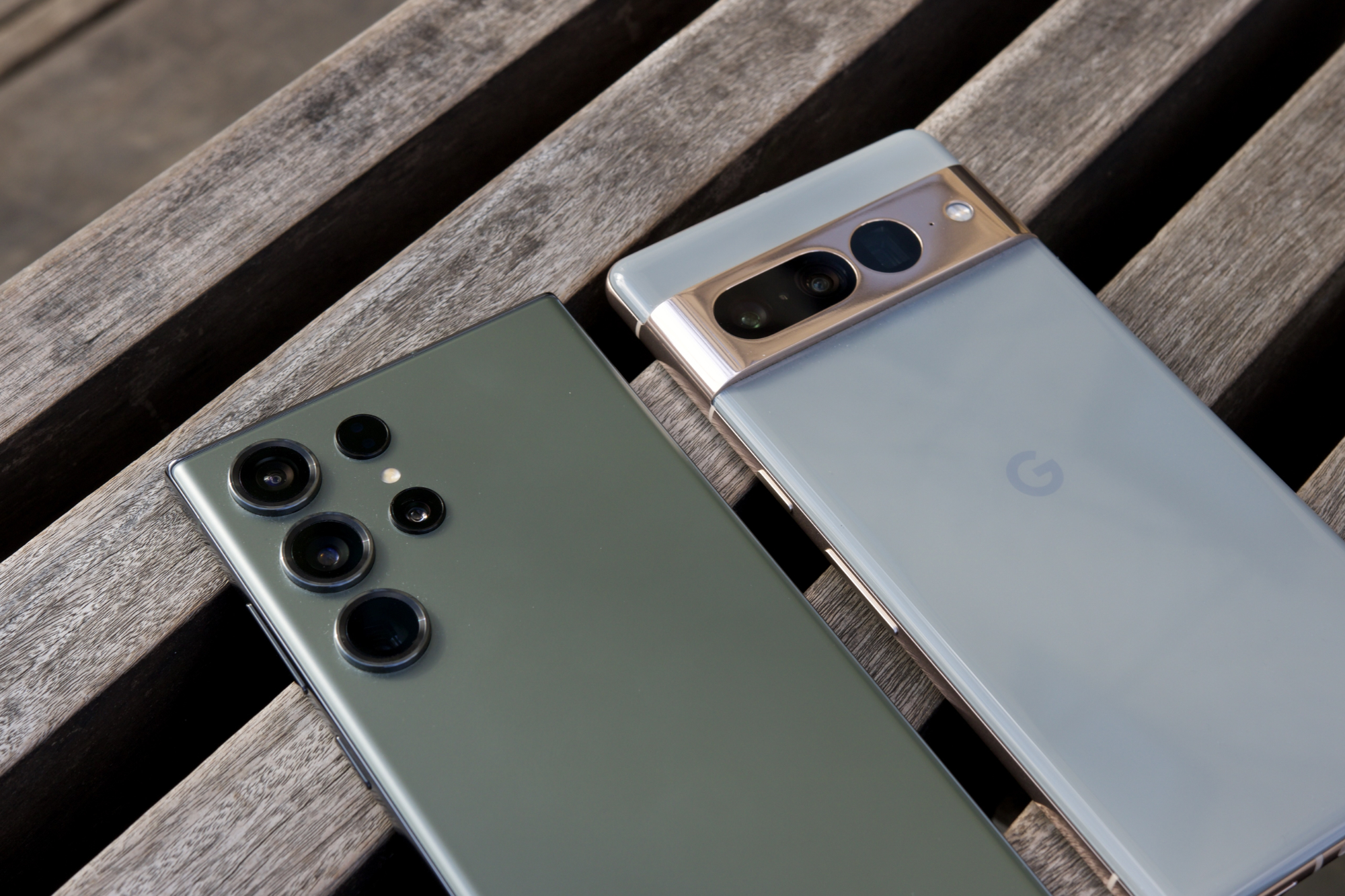 The Samsung Galaxy S23 Ultra next to the Google Pixel 7 Pro.
