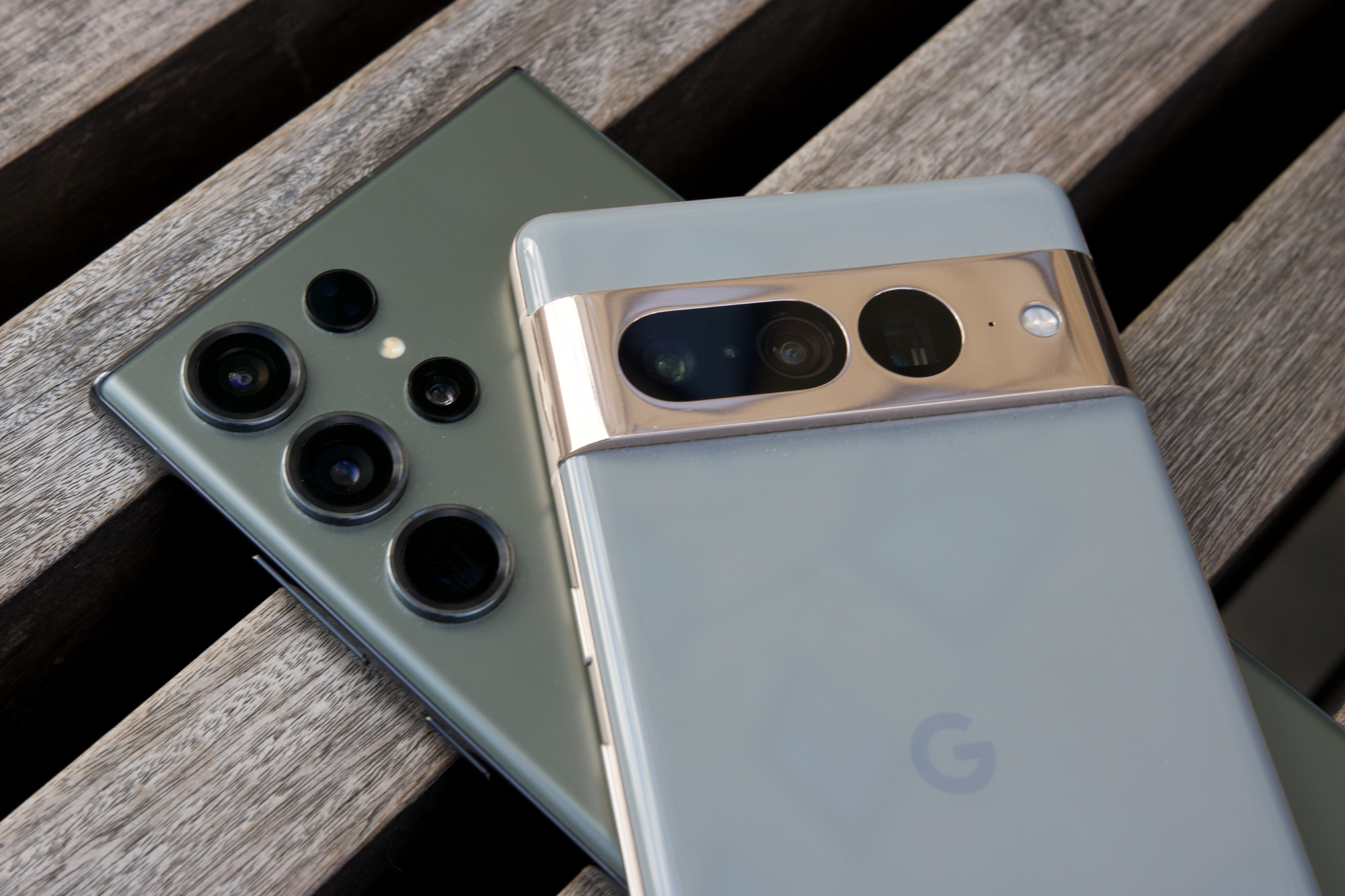 The Samsung Galaxy S23 Ultra next to the Google Pixel 7 Pro.
