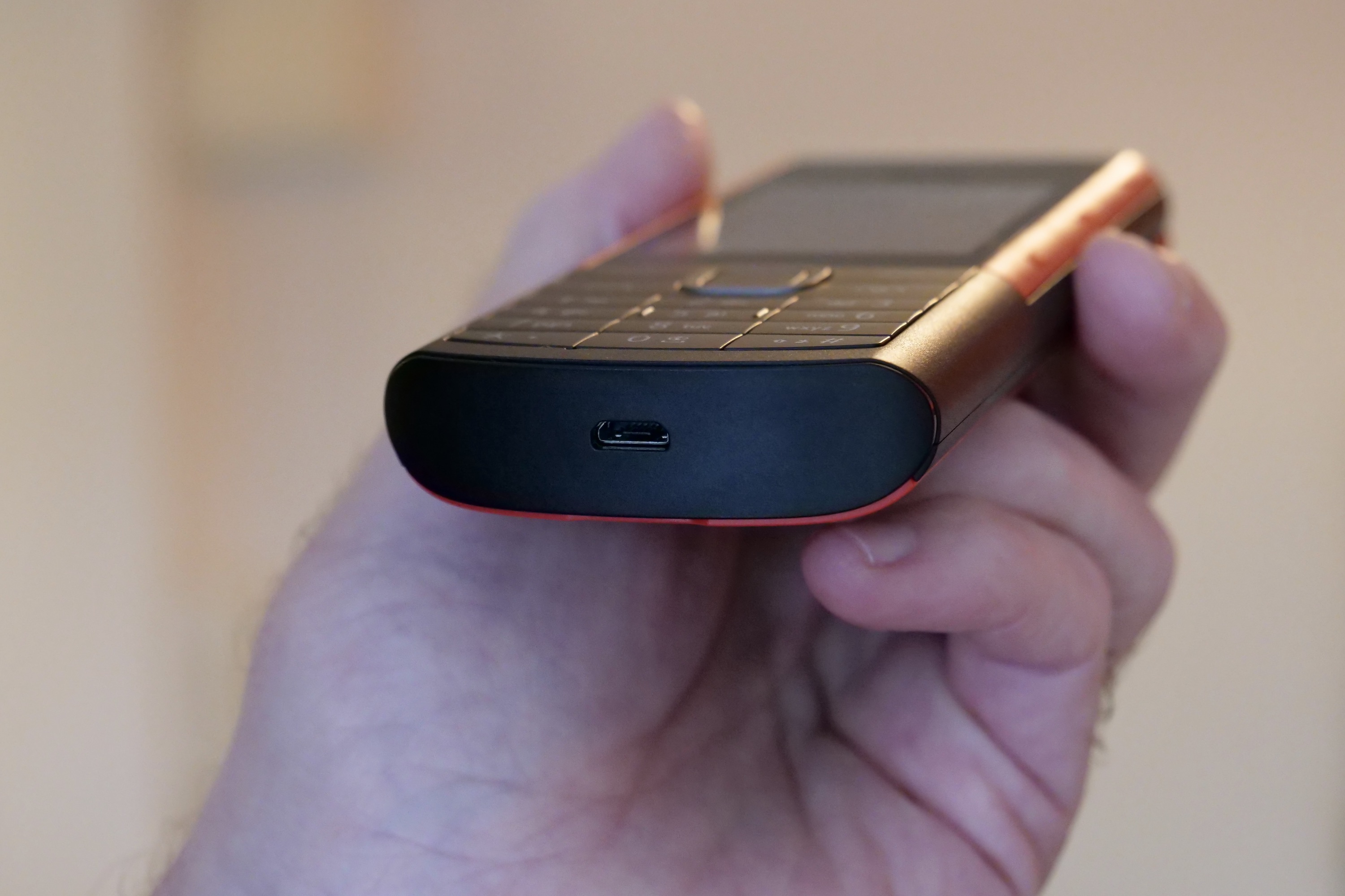 The MicroUSB charger on the Nokia 5710 XpressAudio.