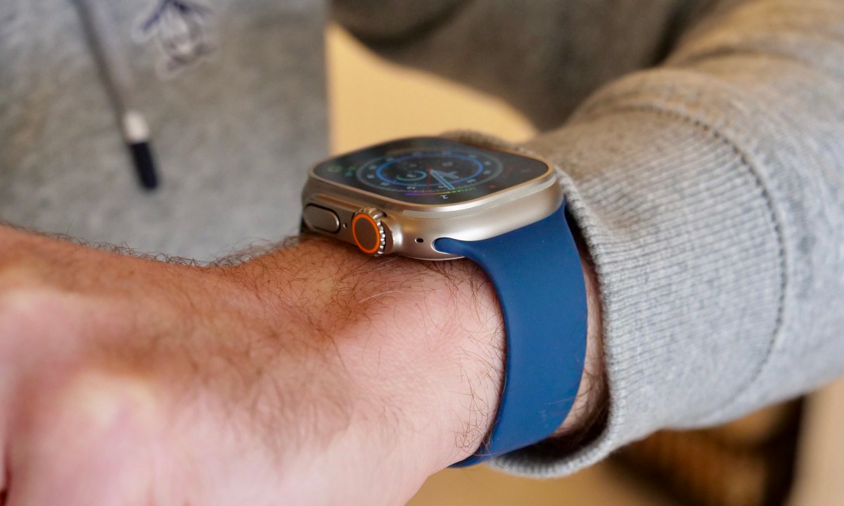 The side of the Apple Watch Ultra with the Solo Loop band.