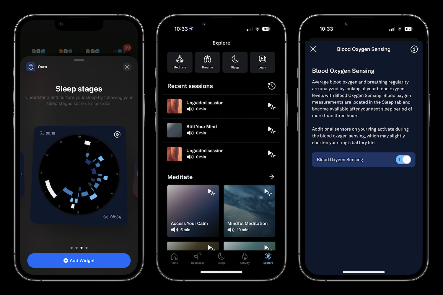 Screenshots taken from the Oura Ring app.