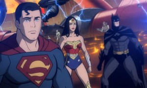 Superman, Wonder Woman, and Batman in Justice League: Warworld.