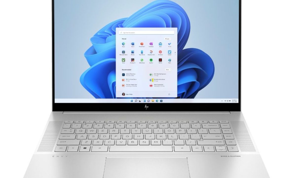 The HP ENVY 16t with a menu open.