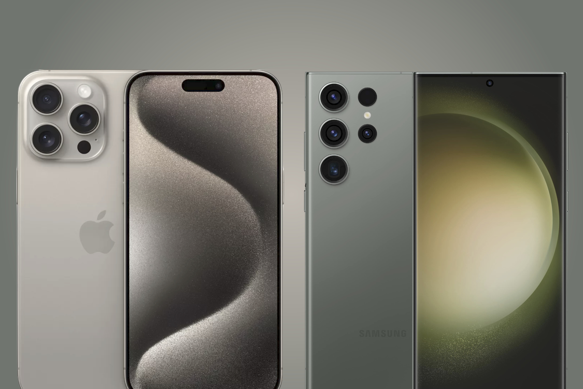 Renders of the iPhone 15 Pro Max next to the Samsung Galaxy S23 Ultra.
