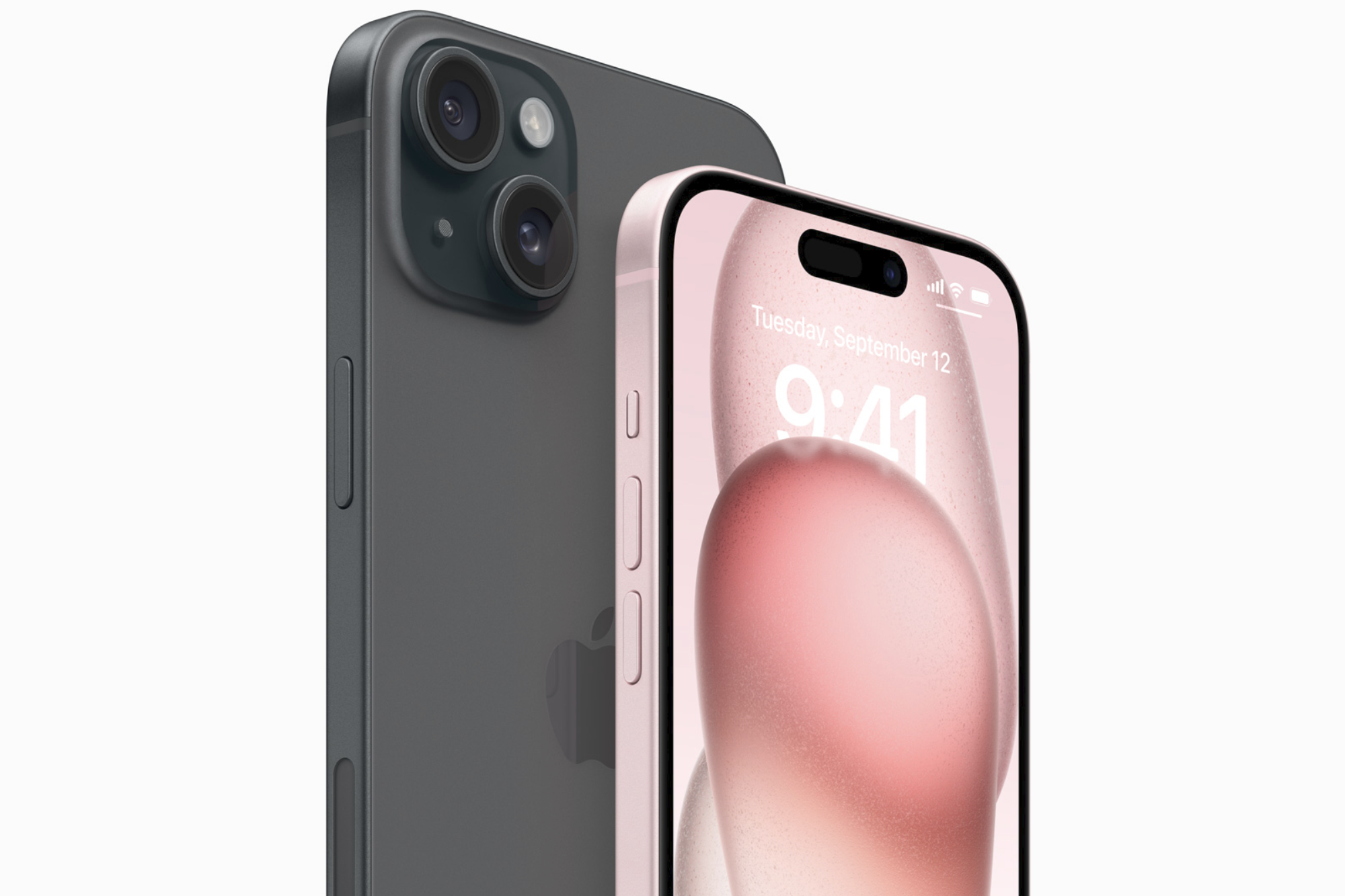 The iPhone 15 in black and pink colors.
