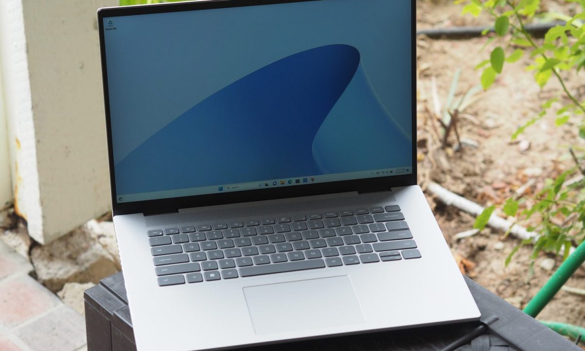 Dell Inspiron 16 Plus front angled view showing display and keyboard.
