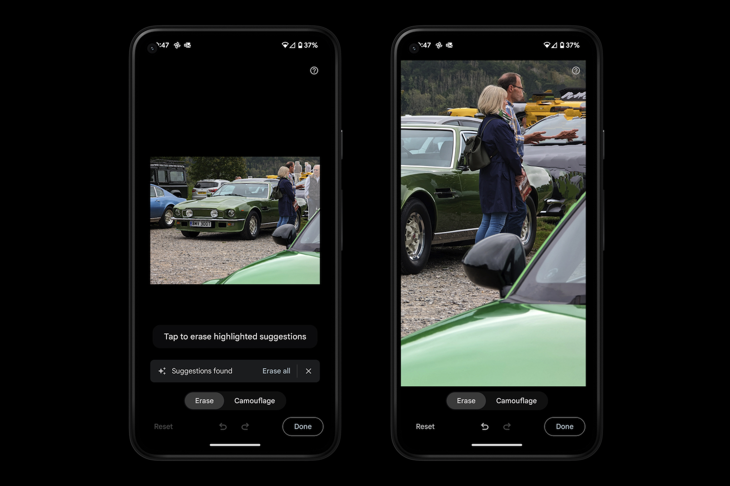 Screenshots showing before and after examples of Magic Editor.
