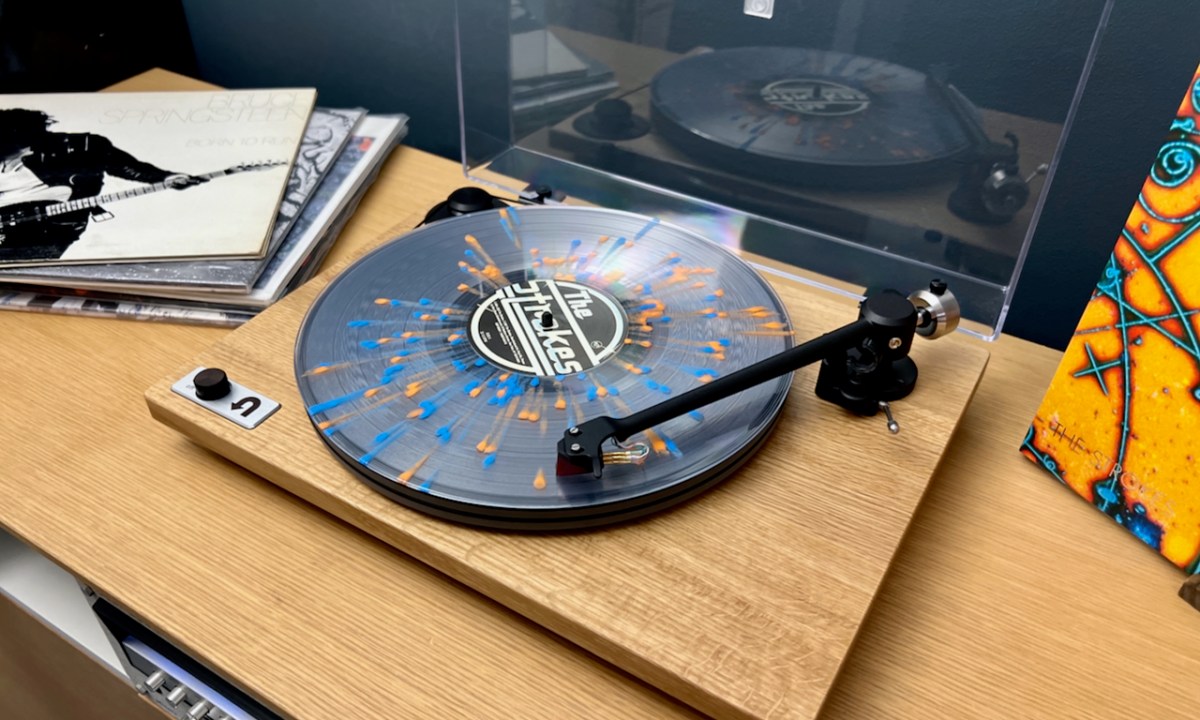 The U-Turn Orbit Special turntable playing a record.