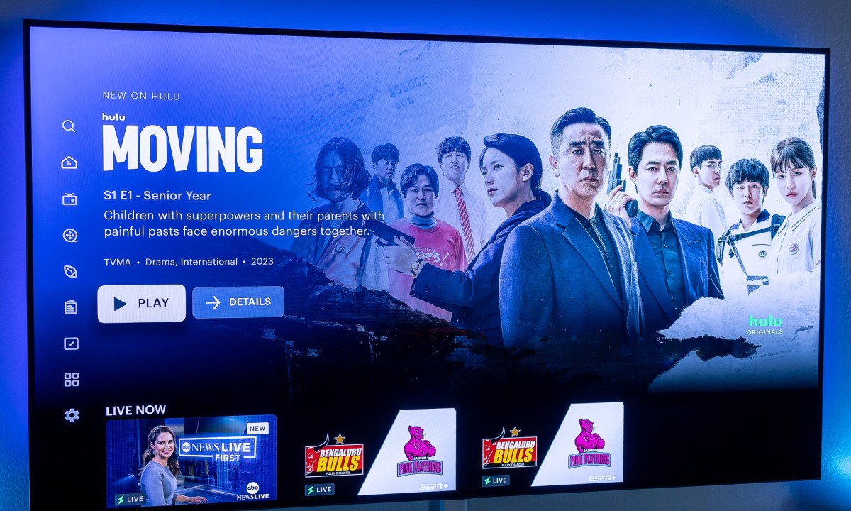 The Hulu home screen on a TV.