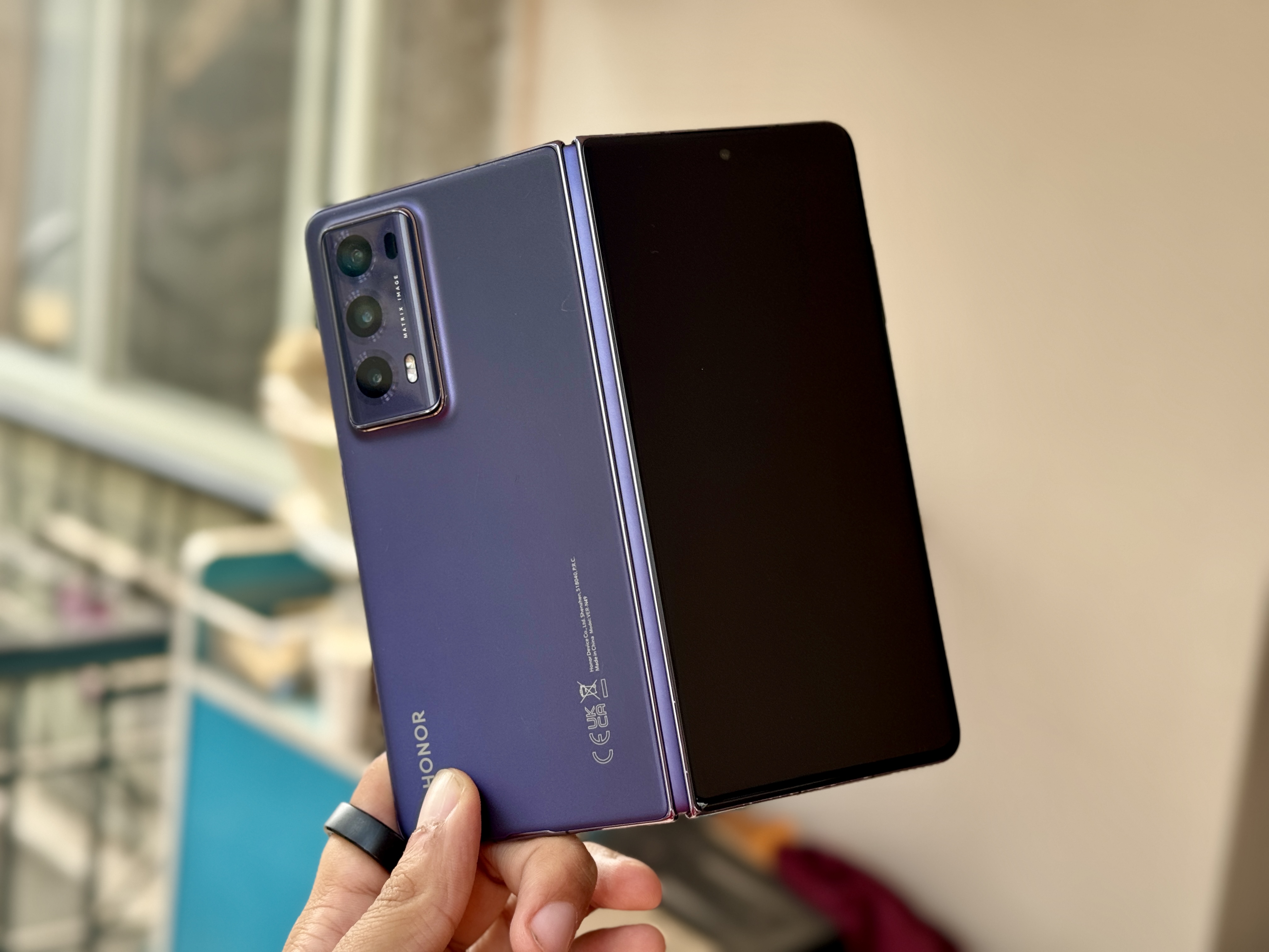 Honor Magic V2 back half folded.