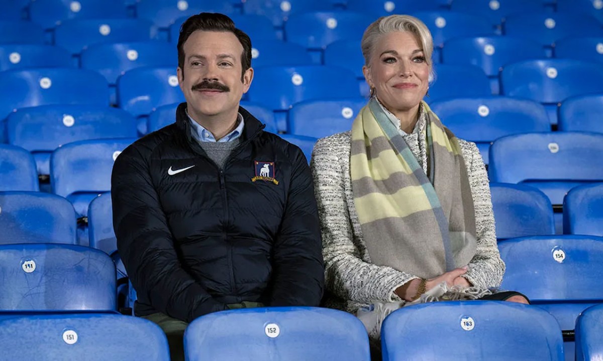 Jason Sudeikis and Hannah Waddingham in Ted Lasso.