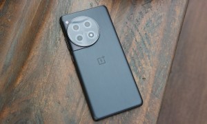 The OnePlus 12R lying on a table.