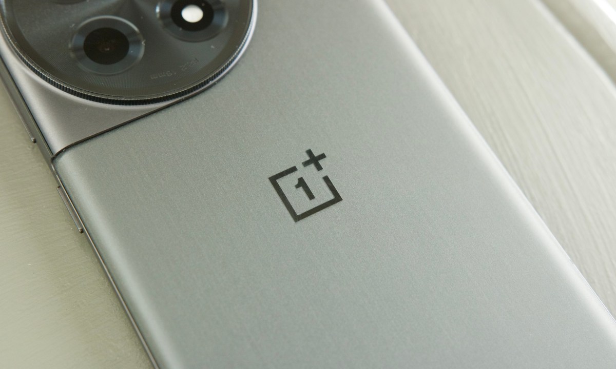 A close-up of the OnePlus logo on the OnePlus 12R.