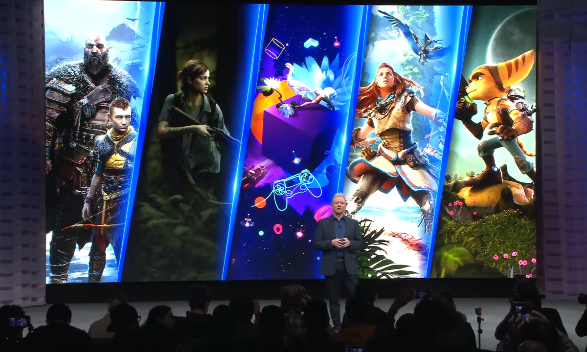 Jim Ryan talks about PlayStation on stage at CES 2023.