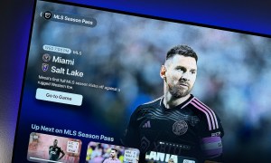 Lionel Messi seen on a promo for MLS Season Pass on a TV.