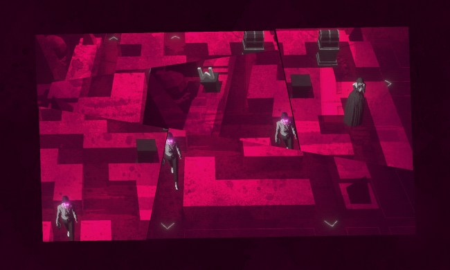 A character wanders a cracked maze in Lorelei and the Laser Eyes.