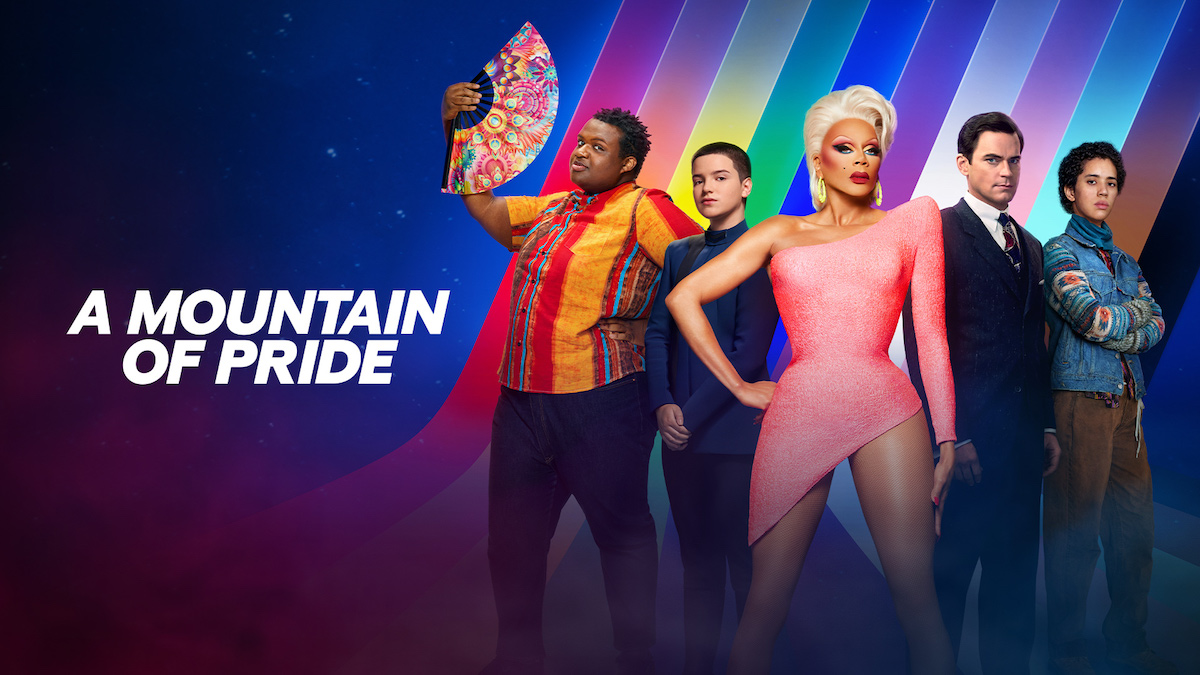 A group of people pose on the poster for A Mountain of Pride.