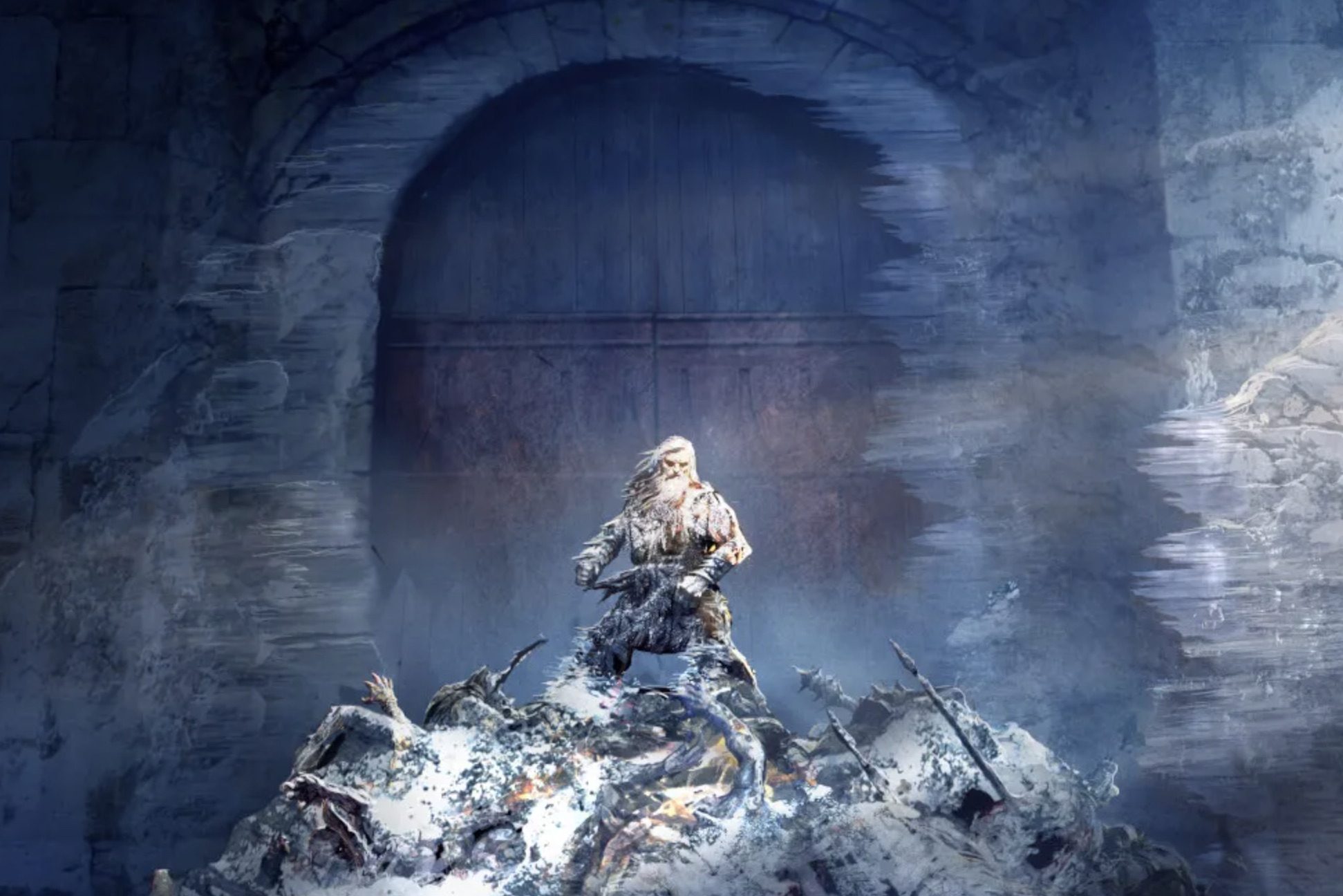A king stands on top of a pile in his kingdom.