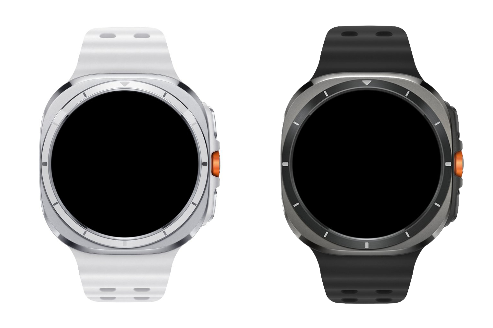 Renders of the Galaxy Watch Ultra in white and black.