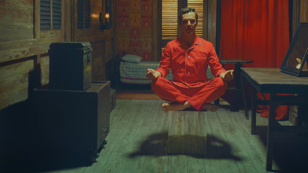 A man floats in the air in The Wonderful World of Henry Sugar.