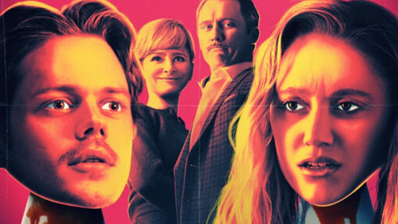 Poster for the film Villains showing Bill Skarsgård, Kyra Sedwyck, Jeffrey Donovan, and Maika Monroe.