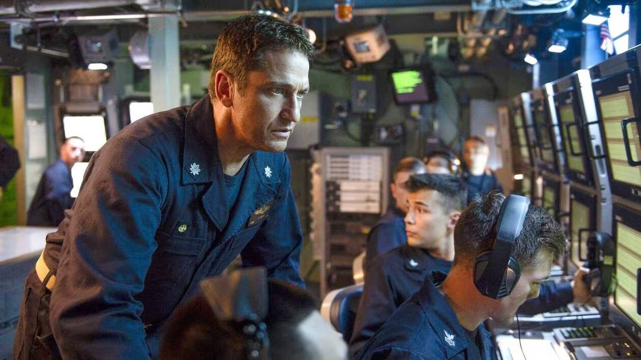 Three men look at radar screens in Hunter Killer.