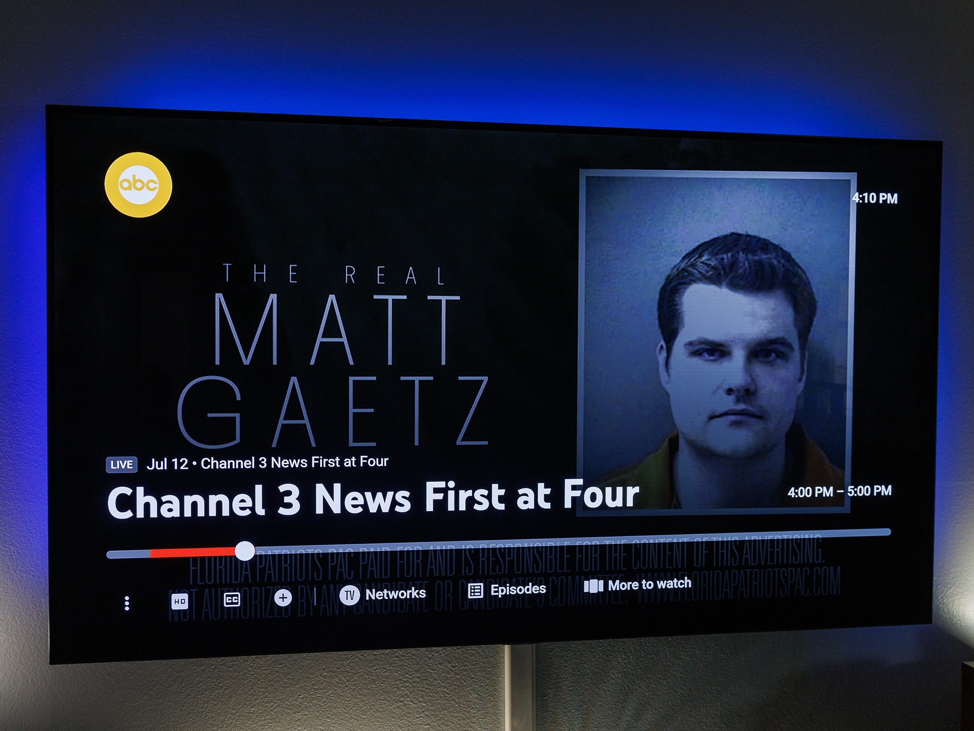 A politcal ad on YouTube TV.