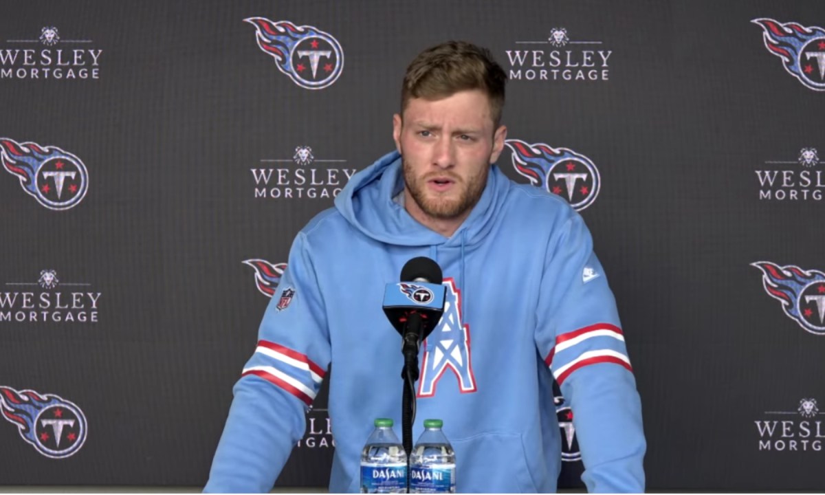 Will Levis stands at the podium and speaks.