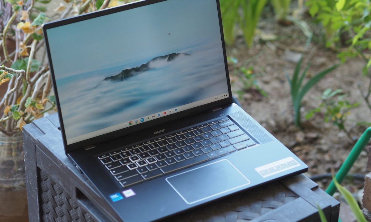 Acer Chromebook Plus 516 GE front angled view showing display and keyboard.